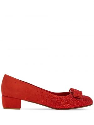 Полуотворени обувки с панделка с кристали Ferragamo червено