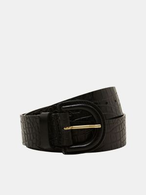 Cinturón de cuero con estampado animal print Esprit negro
