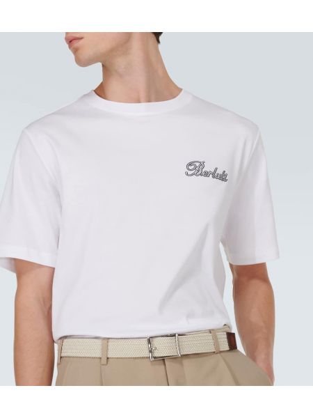 Kokvilnas t-krekls ar izšuvumiem džersija Berluti balts