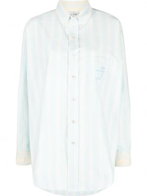 Péřová pruhovaná košile s knoflíky Forte Forte modrá