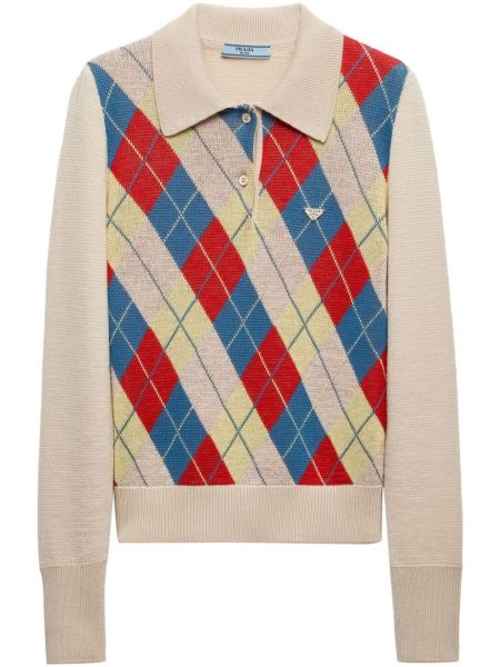 Μάλλινο polo argyle Prada μπεζ