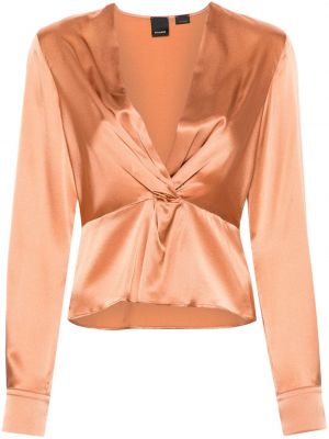 Сатенена блуза с v-образно деколте Pinko кафяво