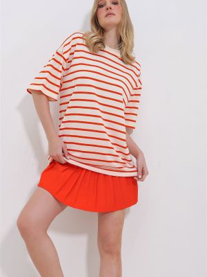 Koszulka w paski Trend Alaçatı Stili pomarańczowa
