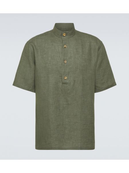 Λινό πουκάμισο Loro Piana πράσινο