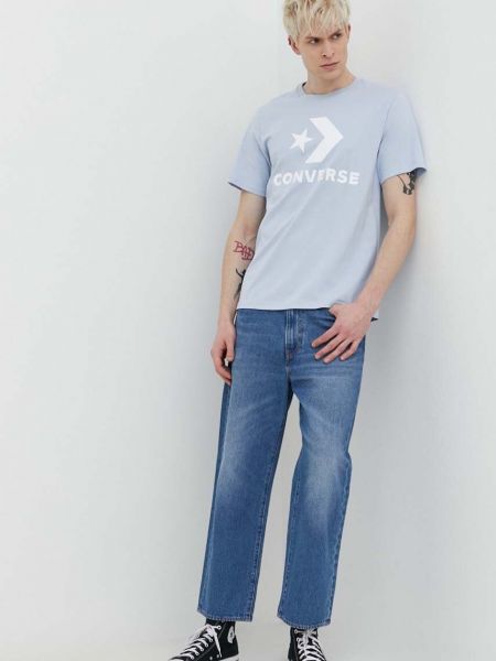 Koszulka bawełniana z nadrukiem Converse niebieska