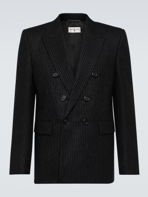 Černý flanelový pruhovaný vlněný oblek Saint Laurent