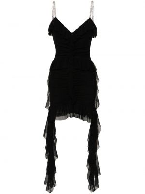 Мрежеста вечерна рокля с волани Nissa черно