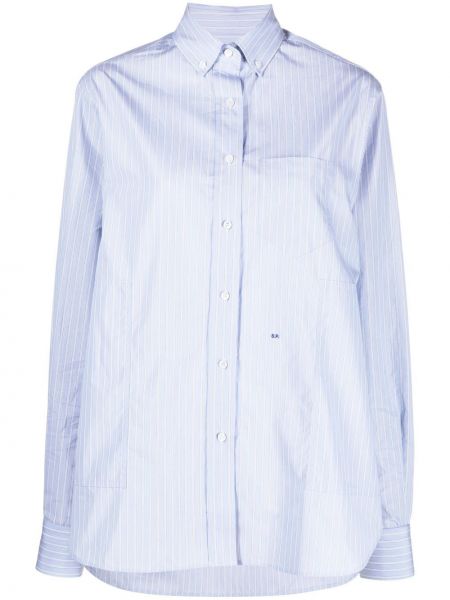 Długa koszula zapinane na guziki bawełniane w paski Saks Potts - niebieski