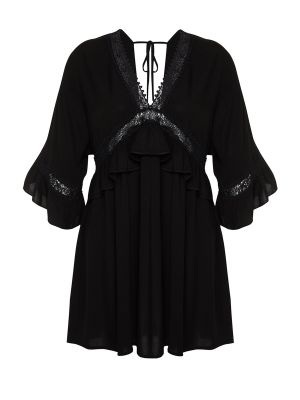 Pletené pruhované mini šaty Trendyol černé
