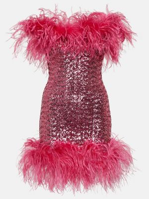 Платье мини с пайетками с перьями Oséree розовое