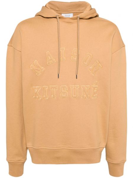 Pamuklu işlemeli hoodie Maison Kitsuné kahverengi