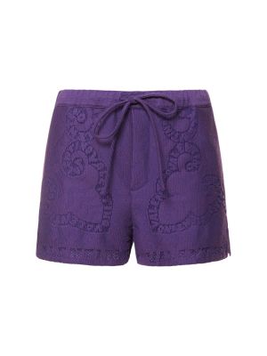 Pantalones cortos de algodón de encaje Valentino violeta