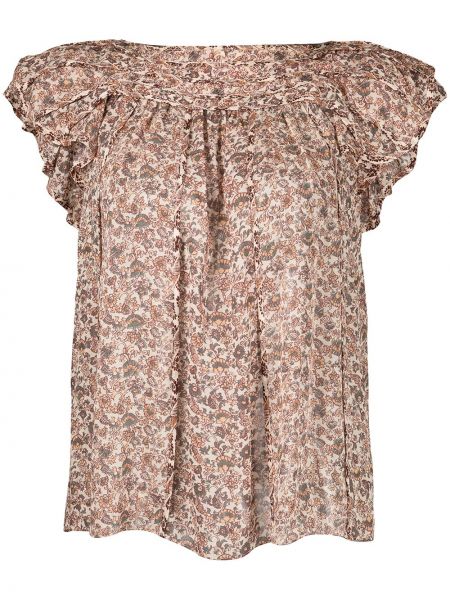 Svilena bluza s cvetličnim vzorcem s potiskom Ulla Johnson rjava
