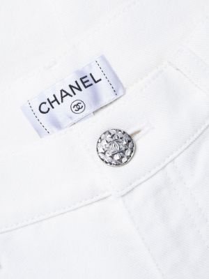 Mustriline sirged teksapüksid Chanel Pre-owned valge