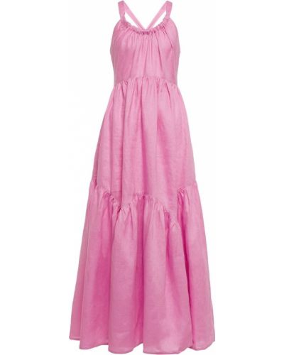 Lniana sukienka długa Lee Mathews różowa