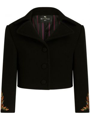 Volnena jakna z vezenjem Etro črna