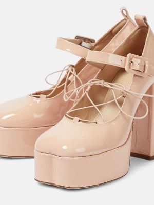 Кожени полуотворени обувки с връзки на платформе Simone Rocha розово