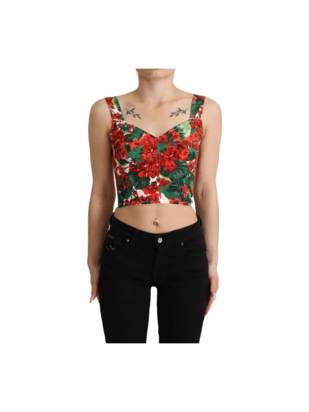 Crop top sin mangas con estampado Dolce & Gabbana rojo