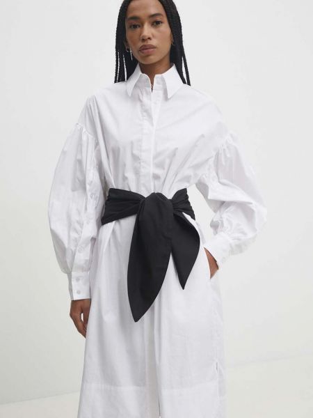 Pamučna midi haljina oversized Answear Lab bijela
