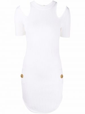 Viskózové mini šaty na zip s krátkými rukávy Balmain - bílá