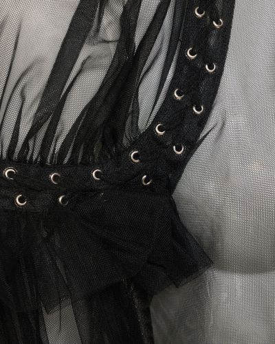Tylová nylónová košeľa s volánmi Noir Kei Ninomiya čierna