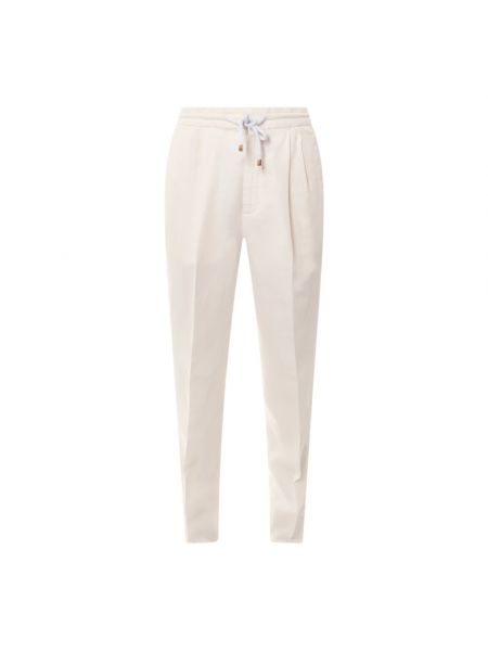 Lniane spodnie sportowe bawełniane Brunello Cucinelli białe