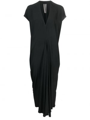 Midi obleka z v-izrezom z draperijo Rick Owens črna