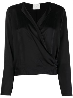 Копринена блуза с v-образно деколте Forte_forte черно
