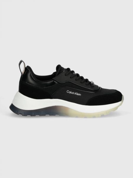 Sneakersy sznurowane z siateczką koronkowe Calvin Klein czarne