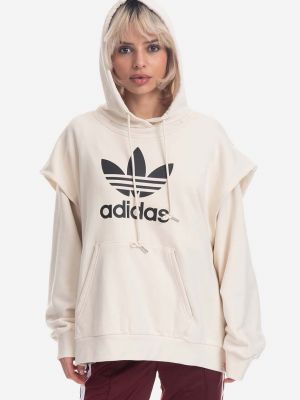 Pamučna hoodie s kapuljačom s printom Adidas Originals bež