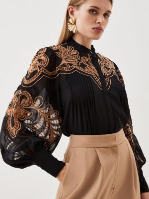 Блузка с вышивкой с бисером Karen Millen черная