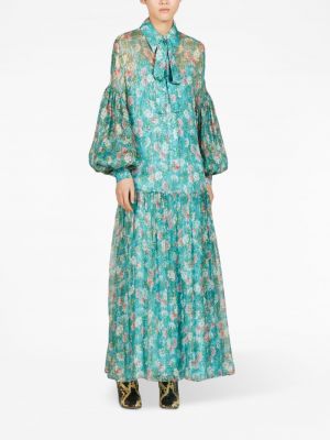 Zīda maksi kleita ar ziediem ar apdruku Gucci zils