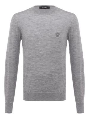 Шелковый шерстяной свитер Versace серый