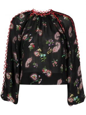 Bluză de mătase cu imagine cu model paisley Cynthia Rowley negru