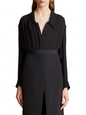 Плиссированная шелковая блузка Khaite черная