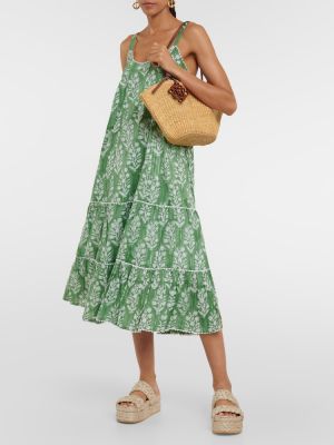 Pamučna midi haljina s cvjetnim printom Juliet Dunn zelena