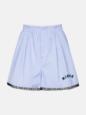 Shorts en coton à carreaux Miu Miu bleu