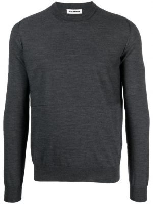 Vlněný svetr s kulatým výstřihem Jil Sander šedý