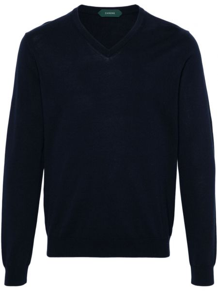 Памучен пуловер с v-образно деколте Zanone синьо