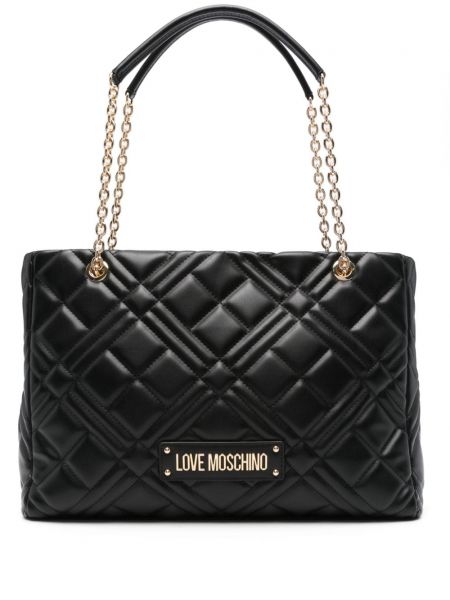 Læder quiltet taske Love Moschino sort