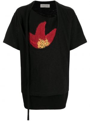 Camiseta con bordado de flores Yohji Yamamoto negro
