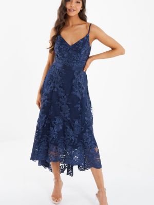 Кружевное платье без бретелек с v-образным вырезом Quiz синее