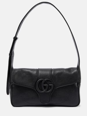 Usnjena torbica za čez ramo Gucci črna