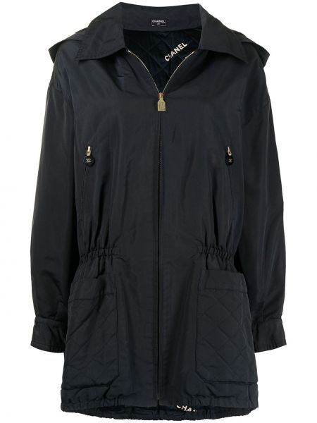 Abrigo de seda con capucha con apliques Chanel Pre-owned negro