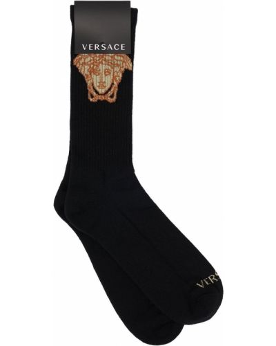 Žakárové bavlnené ponožky Versace čierna