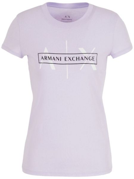 Bombažna majica s potiskom Armani Exchange vijolična