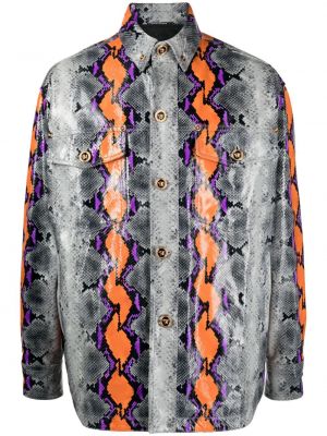 Kožená košeľa s potlačou so vzorom hadej kože Versace