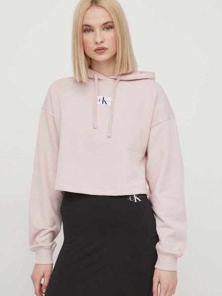 Pamut kapucnis melegítő felső Calvin Klein Jeans rózsaszín