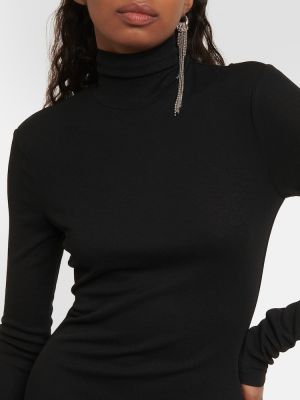 Vestido largo con flecos de tela jersey Nanushka negro