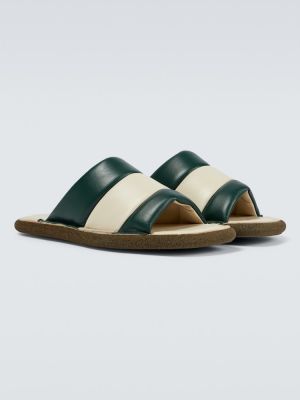 Pruhované kožené sandále bez podpätku Dries Van Noten zelená